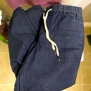 Very gently used, denim, joggers with elastic waistband.